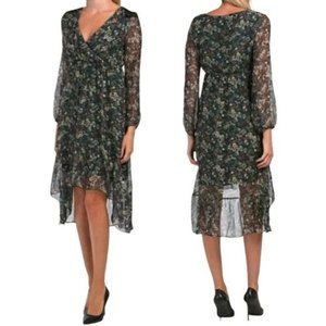 Elena Baldi Floral Print Asymmetrical Ruffled Hem Chiffon Dress Size XS